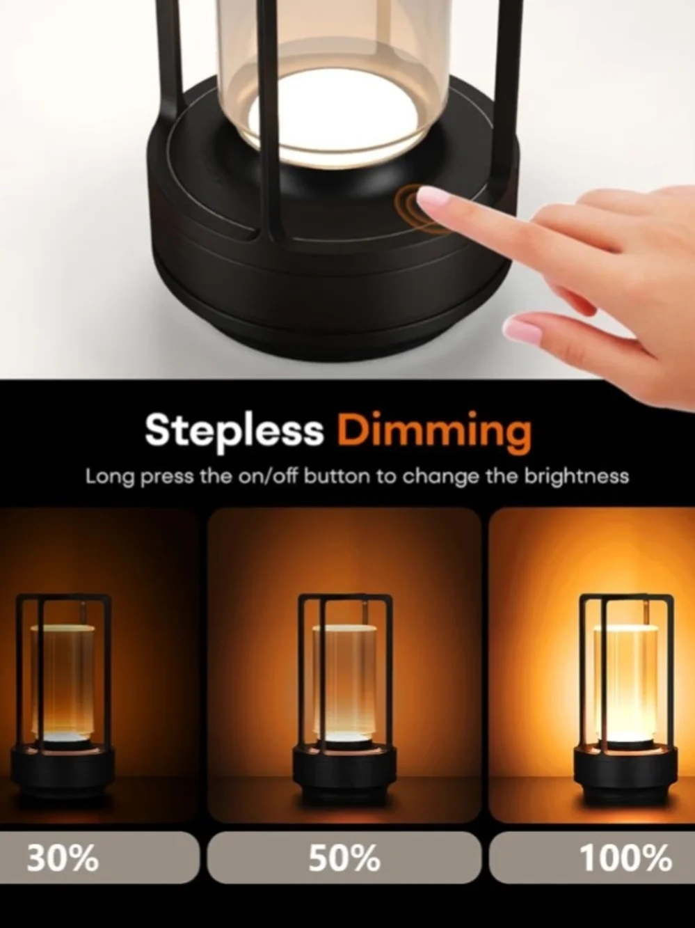 Modern Small Black Table Lamp Rechargeable And Cordless NIB